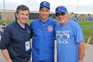 CAC President Ray McKenna (l) and Cubs priest chaplain Rev. Burke Masters (c) meet with Cubs manager Joe Maddon at the Cubs spring training facility in Mesa, Az.